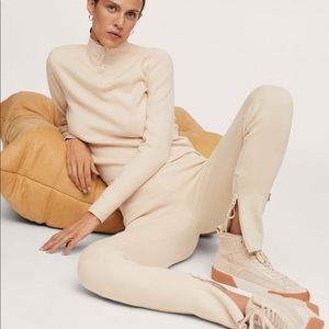 MANGO ZIP UP SWEATER AND TROUSERS SET IN CREAM
